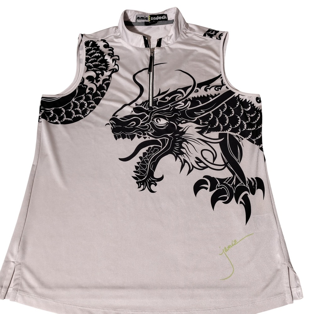 Jamie Sadock Womens White Black Dragon Golf Top Sleeveless 1/4 Zip M - Imperfect